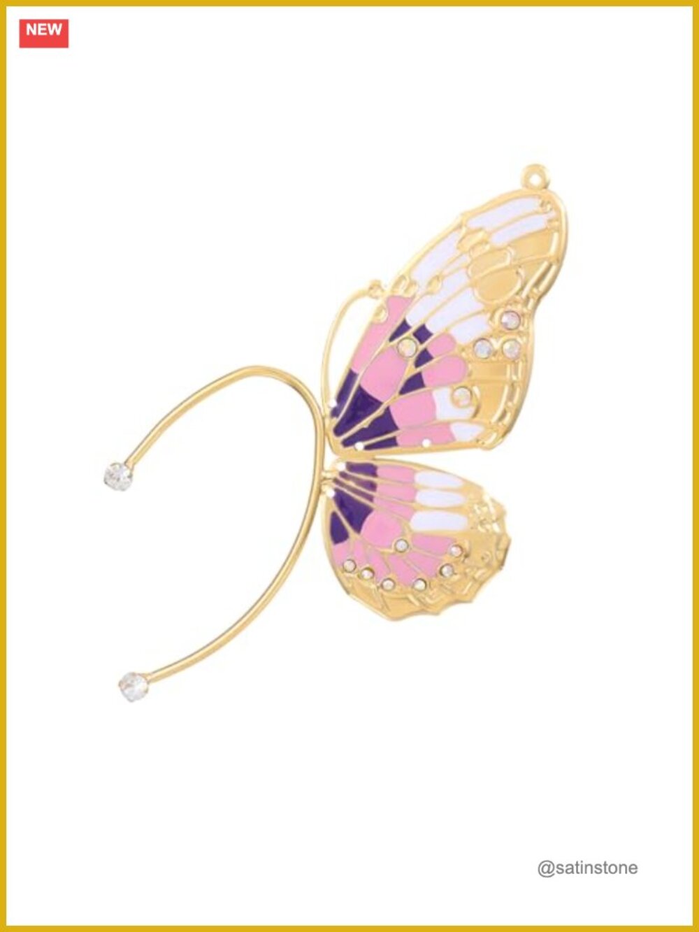 Butterfly Rhinestone Elf Ear Cuff Clip On Earrings Acrylic Handmade